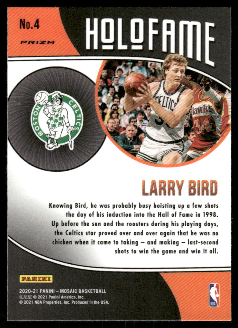 A389 LARRY BIRD 2020-21 MOSAIC GREEN ORANGE REFRACTOR HOLOFAME #4 CELTICS