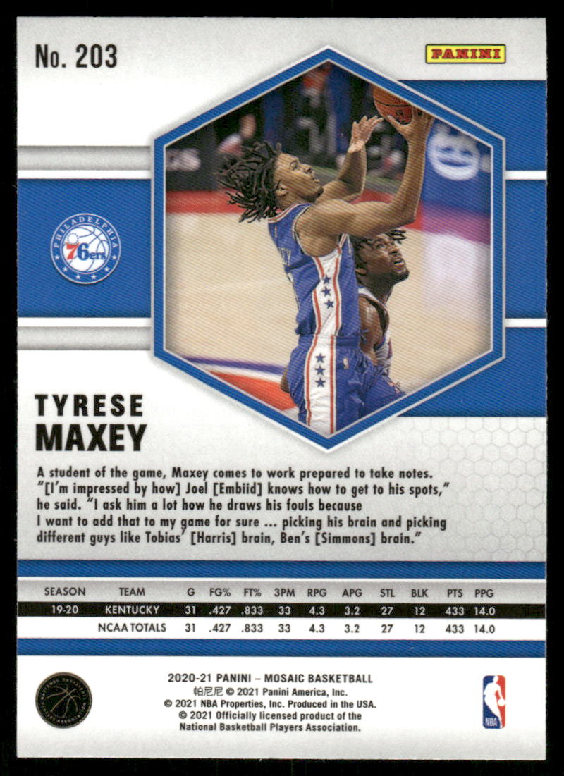 A391 TYRESE MAXEY RC 2020-21 MOSAIC #203 76ERS