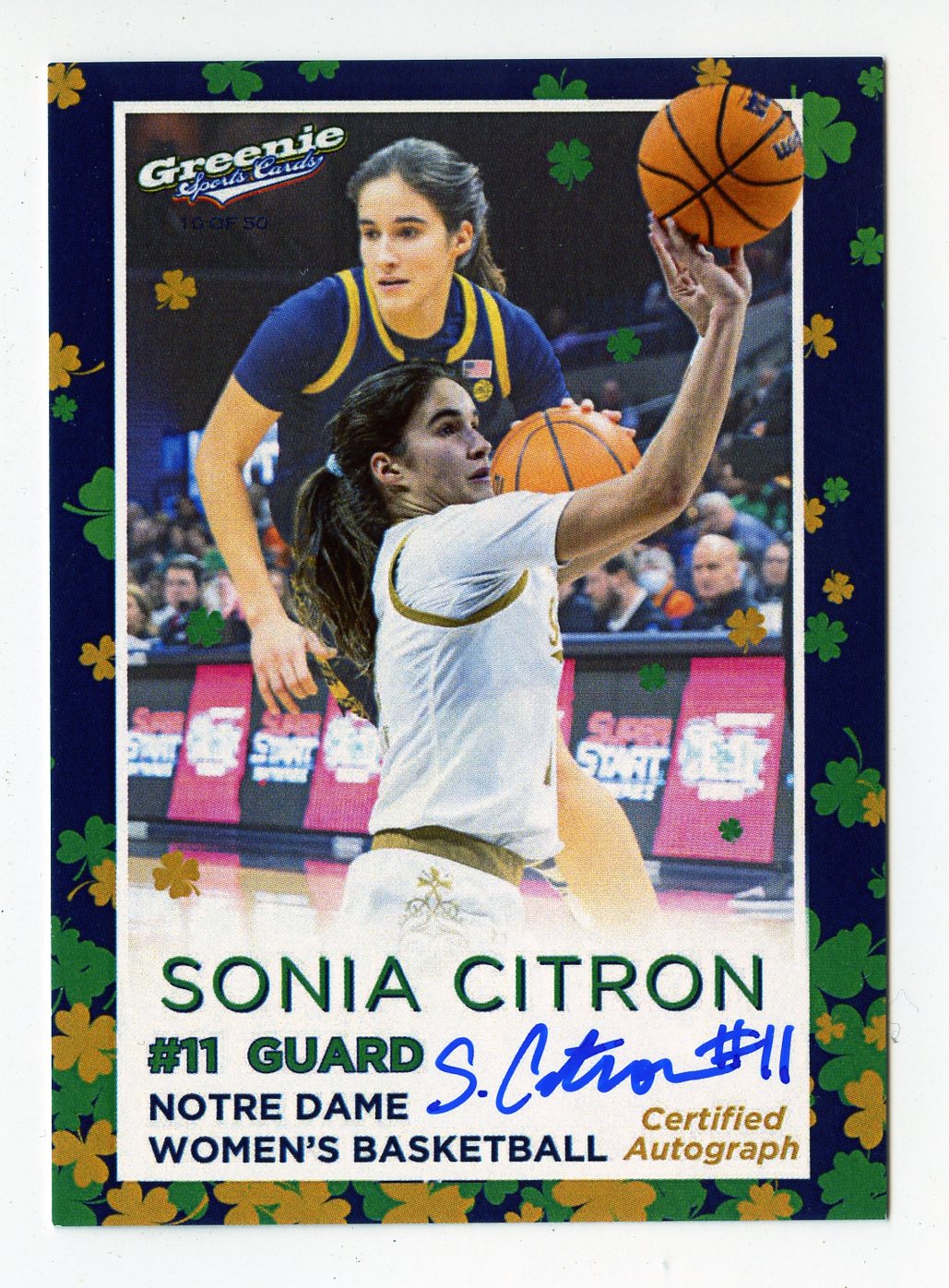 SONIA CITRON AUTO 2024 GREENIE SPORTS CARDS COA NIL /50 NOTRE DAME WBB