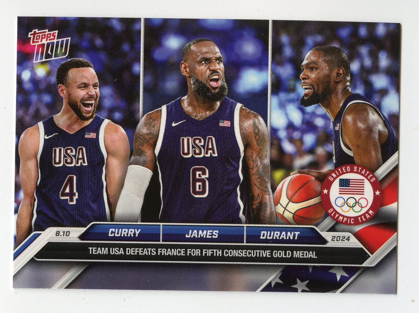 5A11 LEBRON JAMES STEPHEN CURRY KEVIN DURANT 2024 TOPPS NOW OLYMPIC TEAM