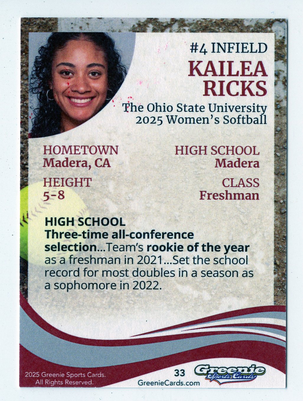 KAI RICKS Certified Autograph Trading Card 2025 Greenie Sports Cards NIL Trading Card