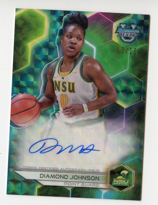 WNBA11 DIAMOND JOHNSON AUTO 2024 BOWMAN'S BEST TEAL GEOMETRIC REFRACTOR 3/15 