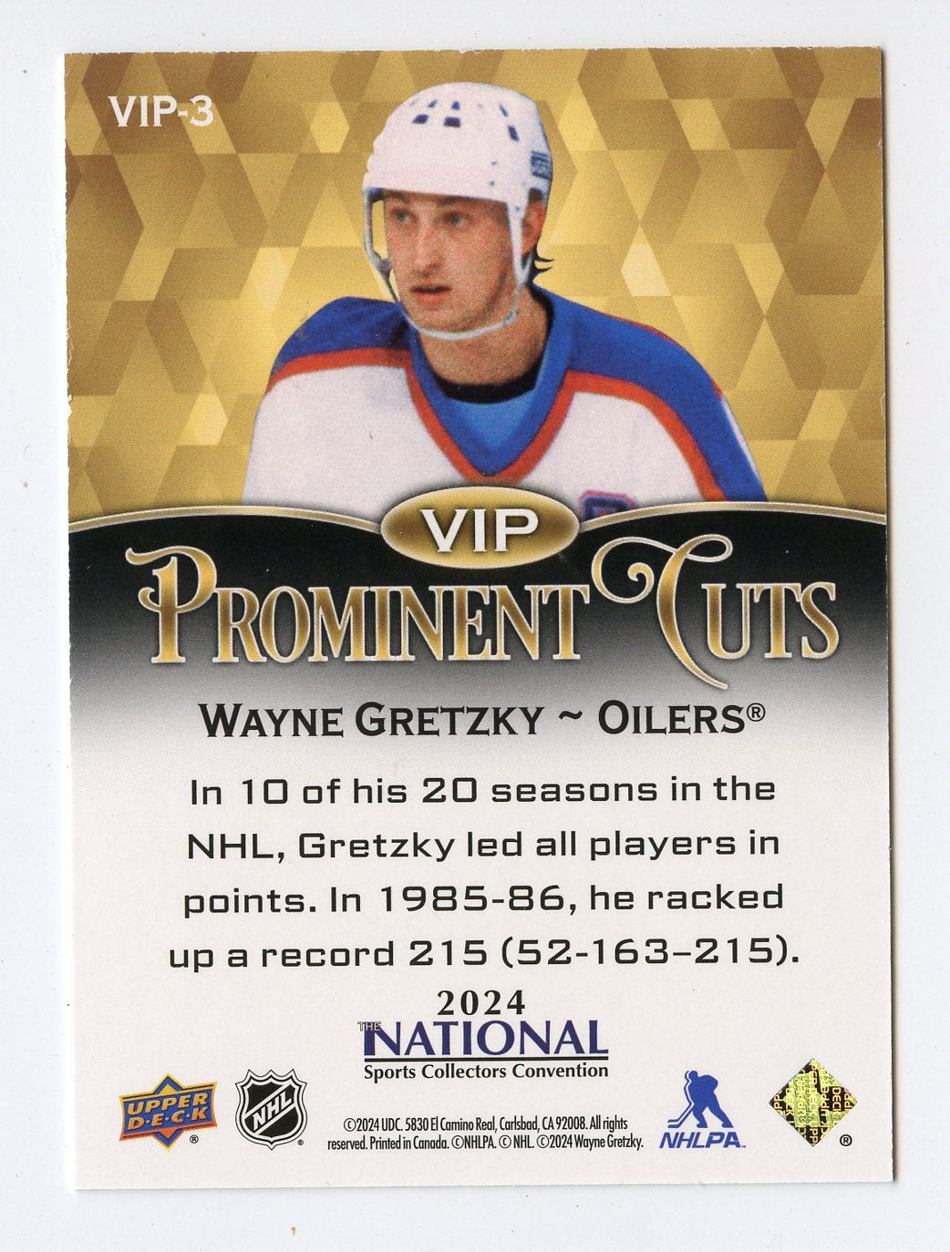 A238 WAYNE GRETZKY 2024 UPPER DECK PROMINENT CUTS NATIONAL VIP VIP-3