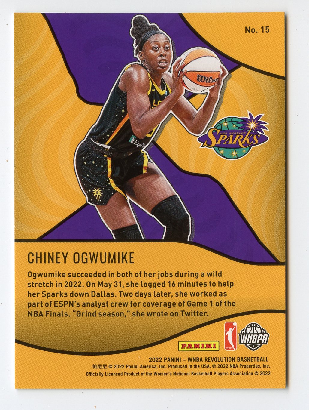 A297 CHINEY OGWUNIKE 2022 WNBA REVOLUTION #15 SHOCK WAVE SPARKS