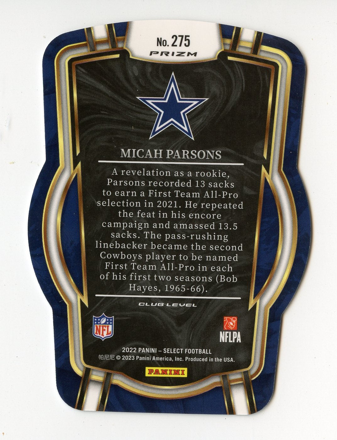 A155 MICAH PARSONS 2022 SELECT BLACK GREEN DIE CUT REFRACTOR #275 COWBOYS