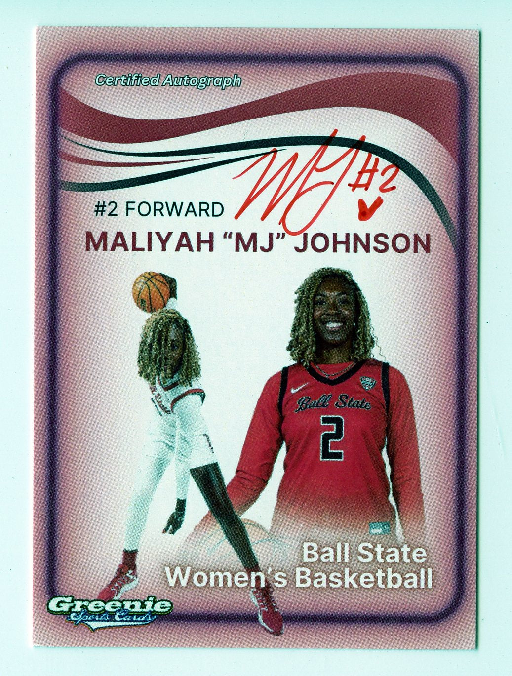 MALIYAH "MJ" JOHNSON Certified Autograph Trading Card 2024 Greenie Sports Cards NIL Trading Card