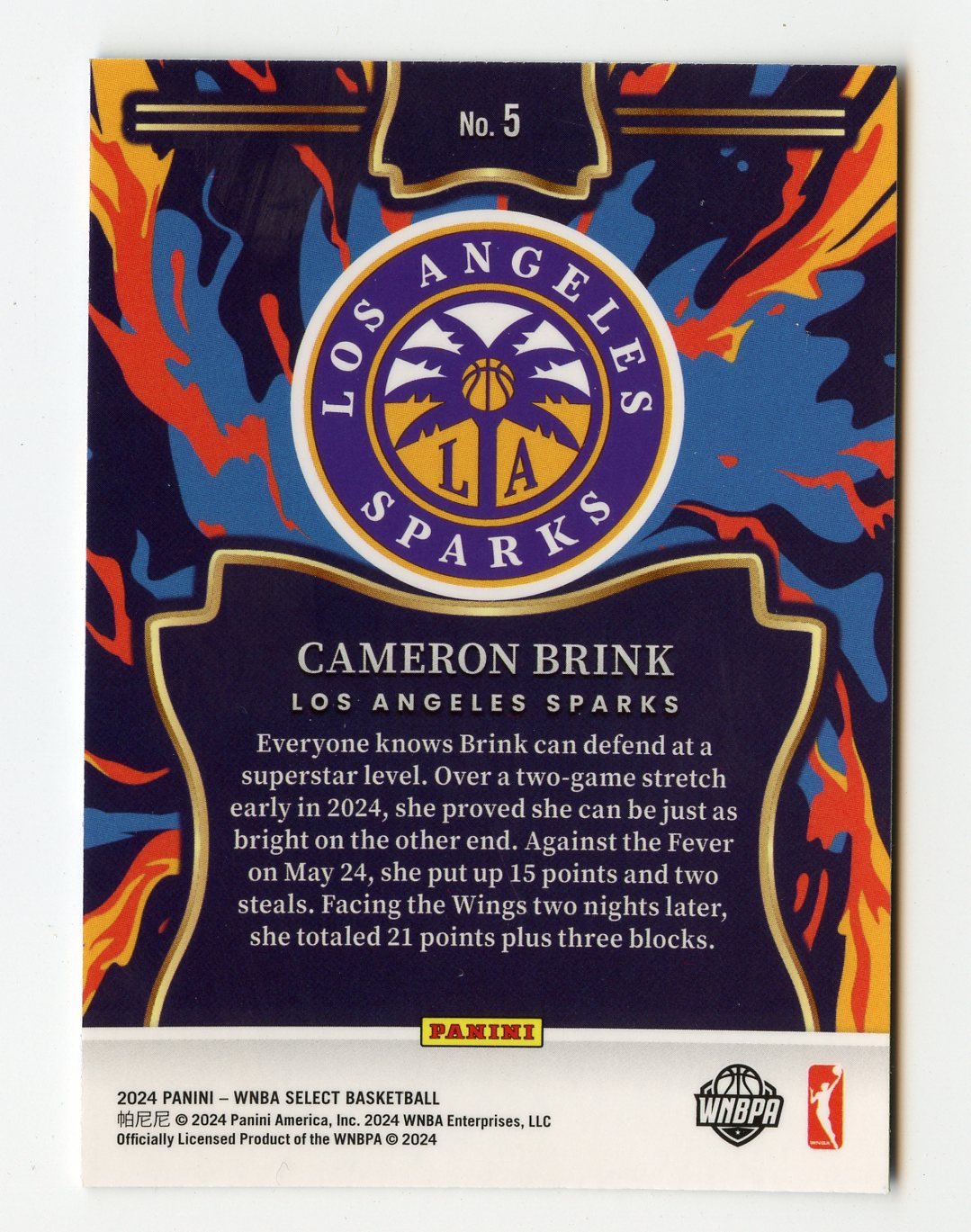 WNBA23 CAMERON BRINK 2024 SELECT EN FUEGO #5 SPARKS