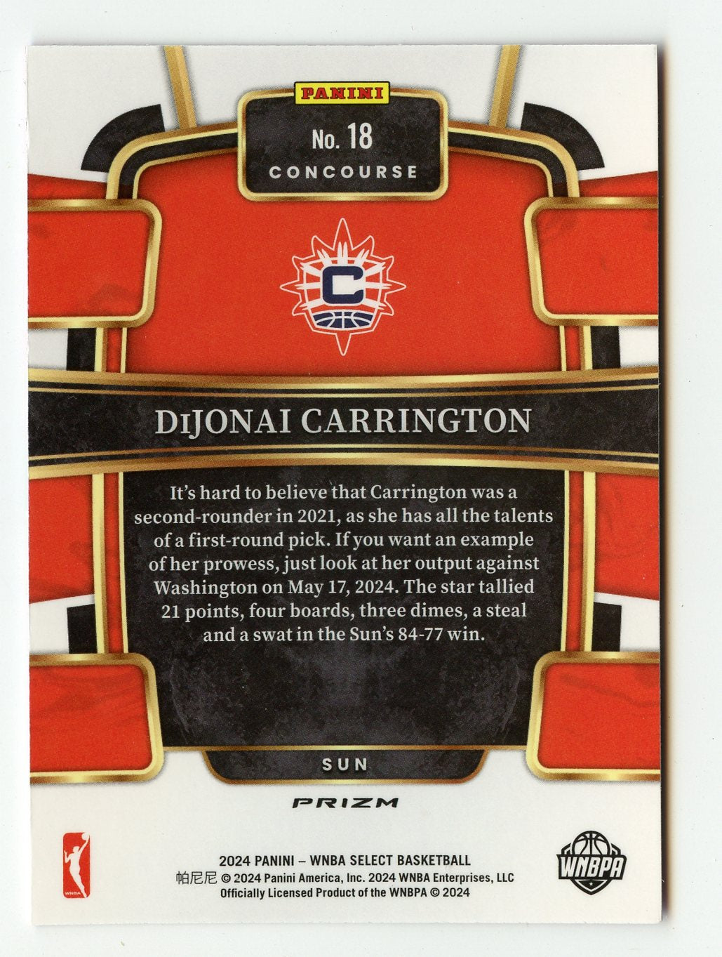 A300 DIJONAI CARRINGTON 2024 SELECT PINK ICE REFRACTOR CONCOURSE #18 SUN