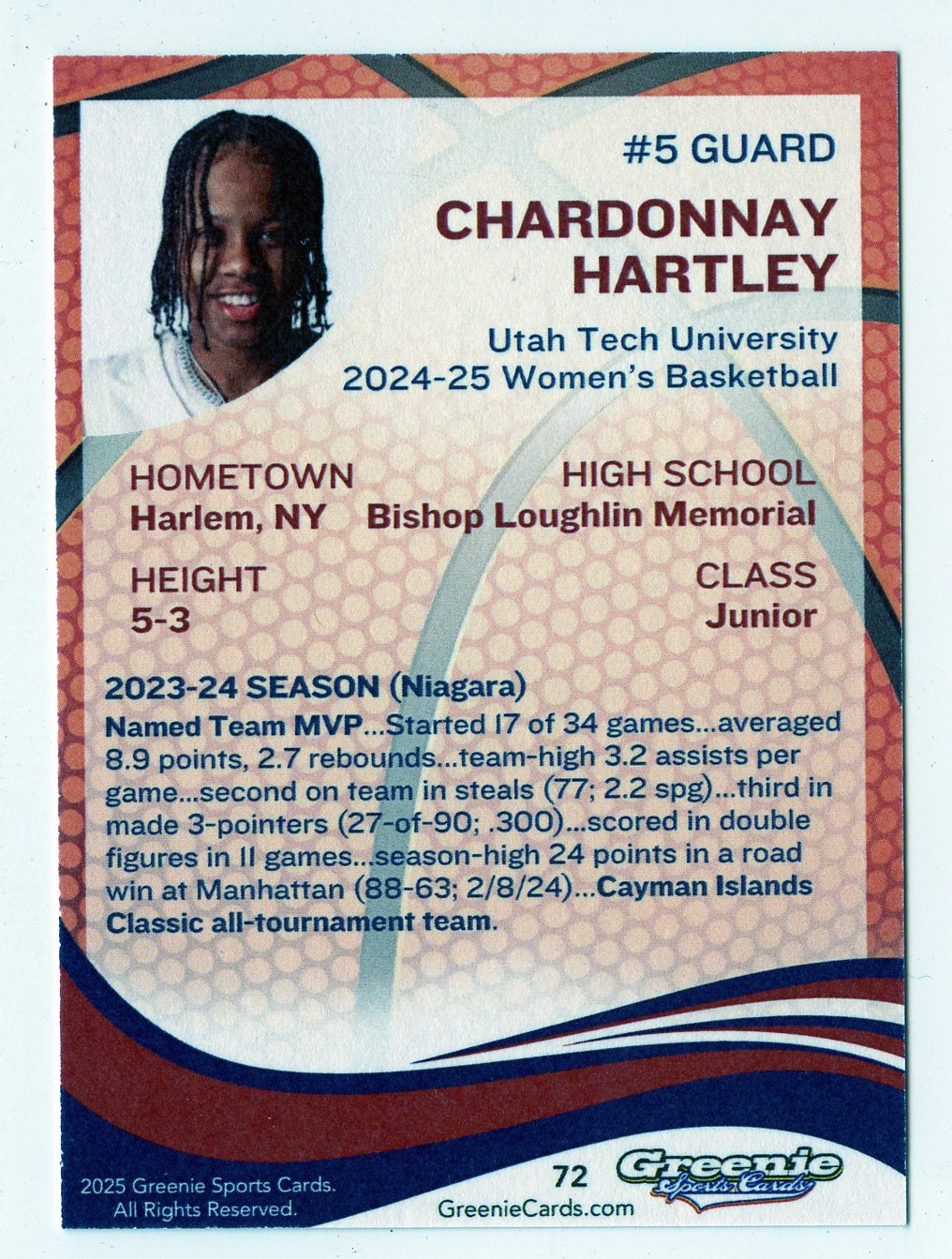 CHARDONNAY HARTLEY Certified Autograph Trading Card 2025 Greenie Sports Cards NIL Trading Card