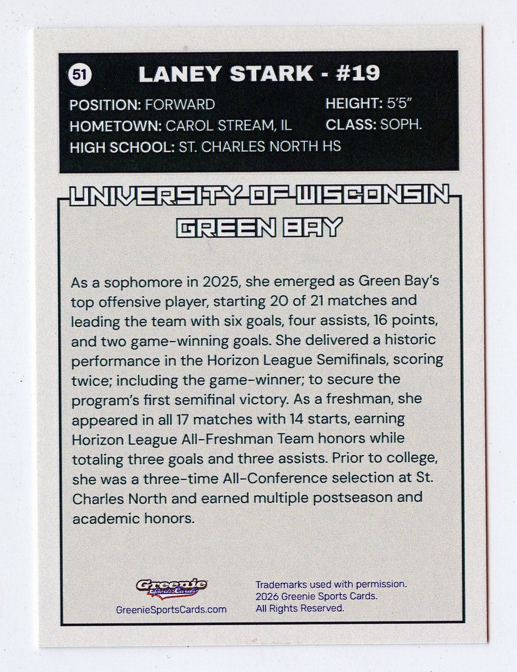 LANEY STARK Certified Autograph Trading Card 2025 Greenie Sports Cards NIL Trading Card