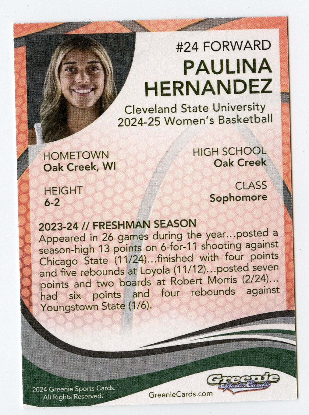 PAULINA HERNANDEZ Certified Autograph Trading Card 2024 Greenie Sports Cards NIL Trading Card