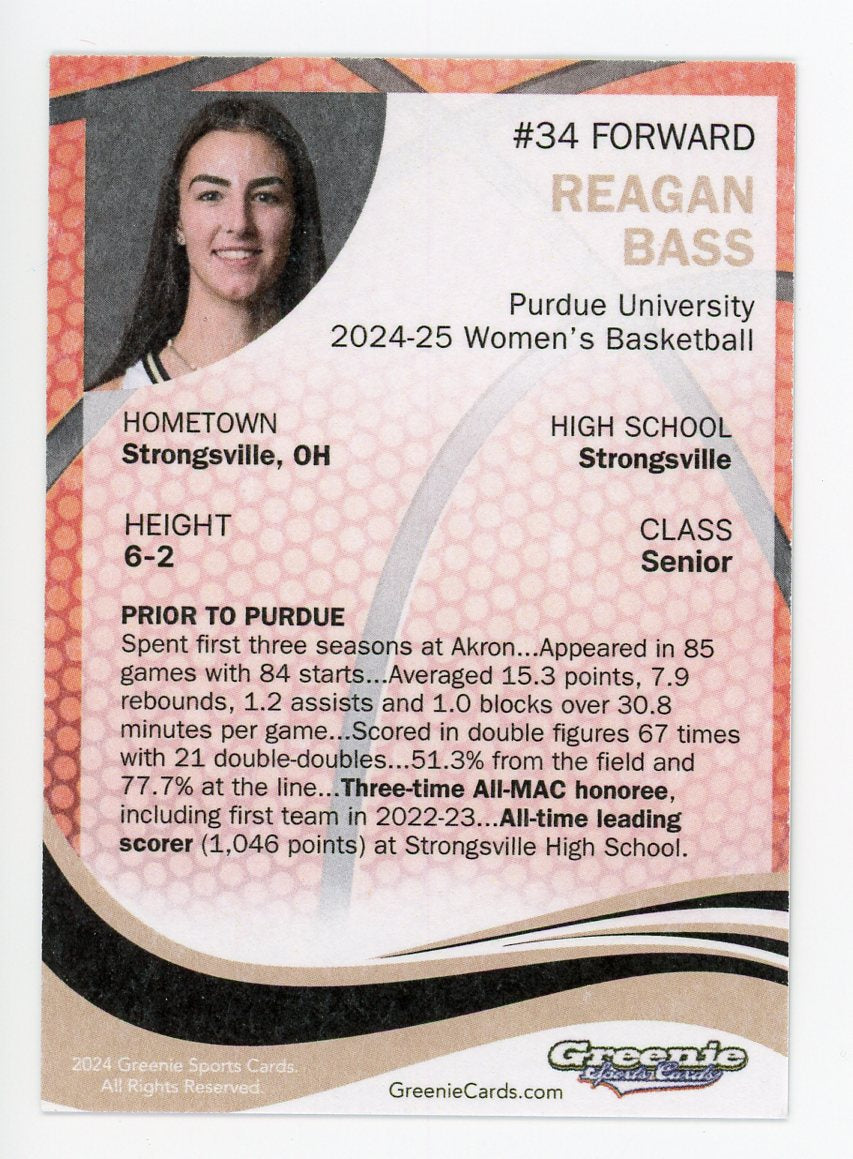 REAGAN BASS Certified Autograph Trading Card 2024 Greenie Sports Cards NIL Trading Card