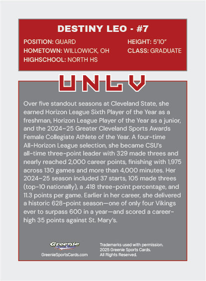 DESTINY LEO Certified Autograph Trading Card 2025-26 Greenie Sports Cards NIL Trading Card PRESALE