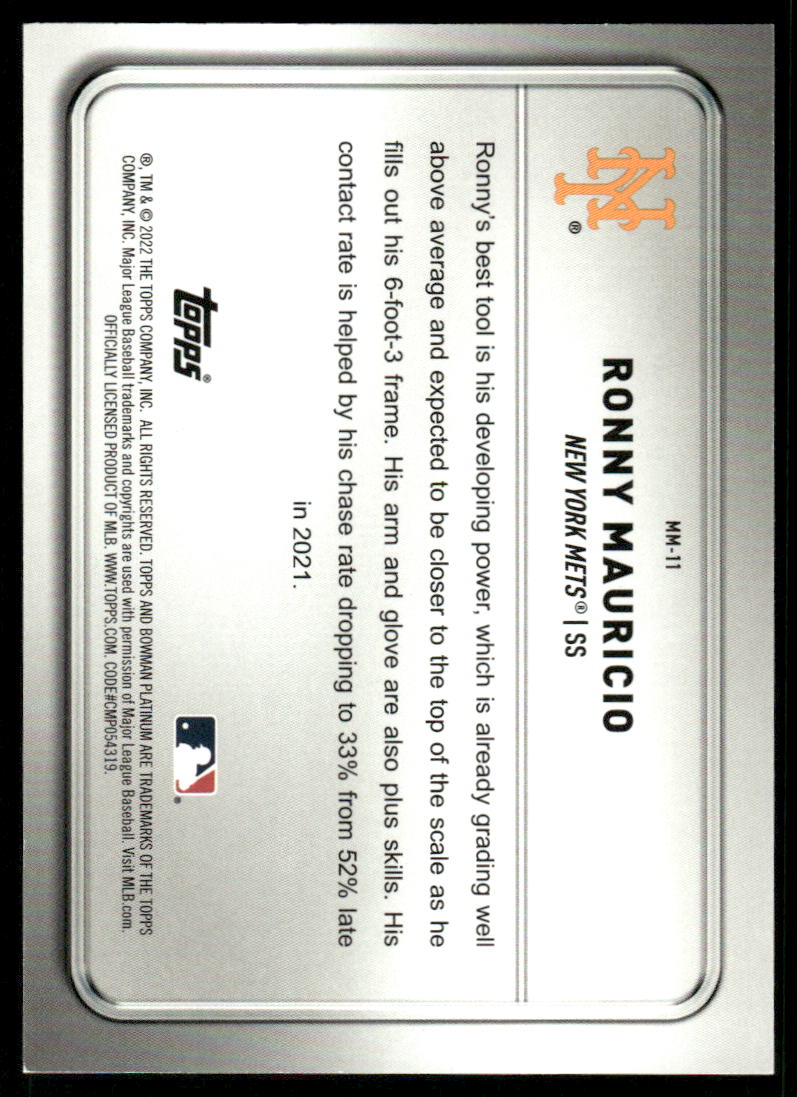 A42 RONNY MAURICIO 2022 BOWMAN PLATINUM MINTED IN MERIT 11/250 METS