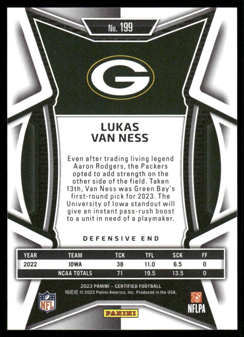 A45 LUKAS VAN NESS RC 2023 CERTIFIED 253/275 #199 PACKERS