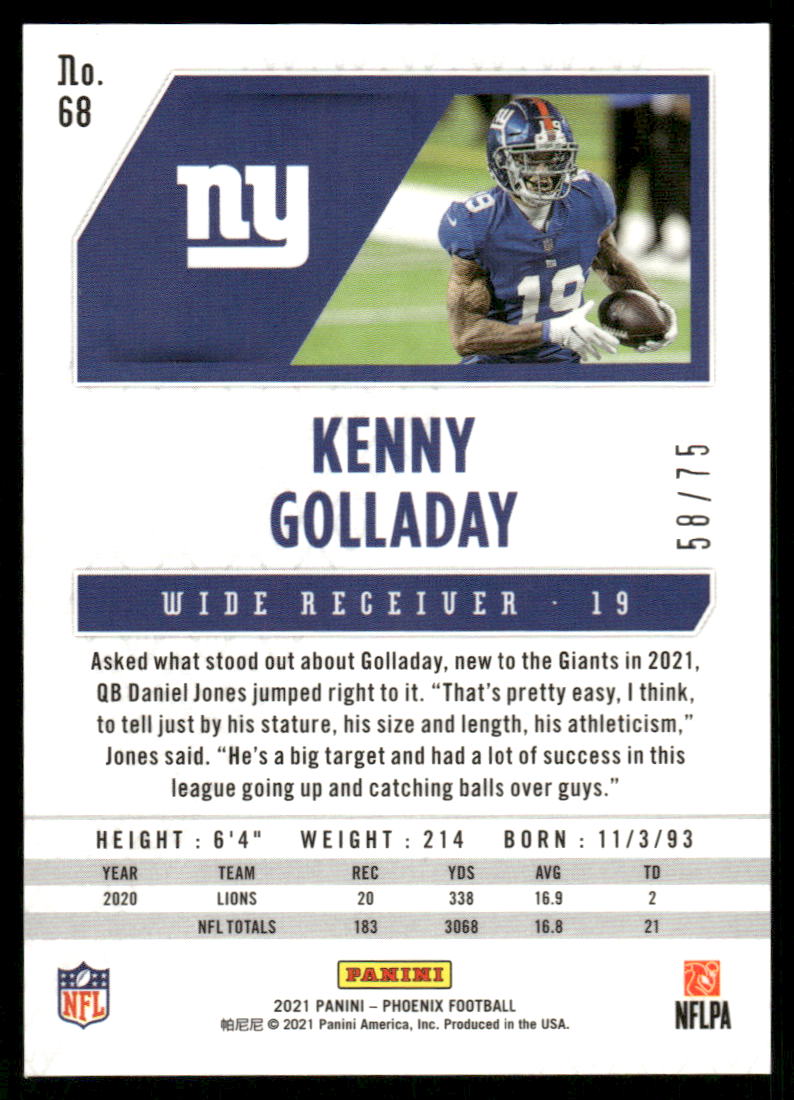 A46 KENNY GOLLADAY 2021 PHOENIX YELLOW PRIZM REFRACTOR 58/75 #68 GIANTS