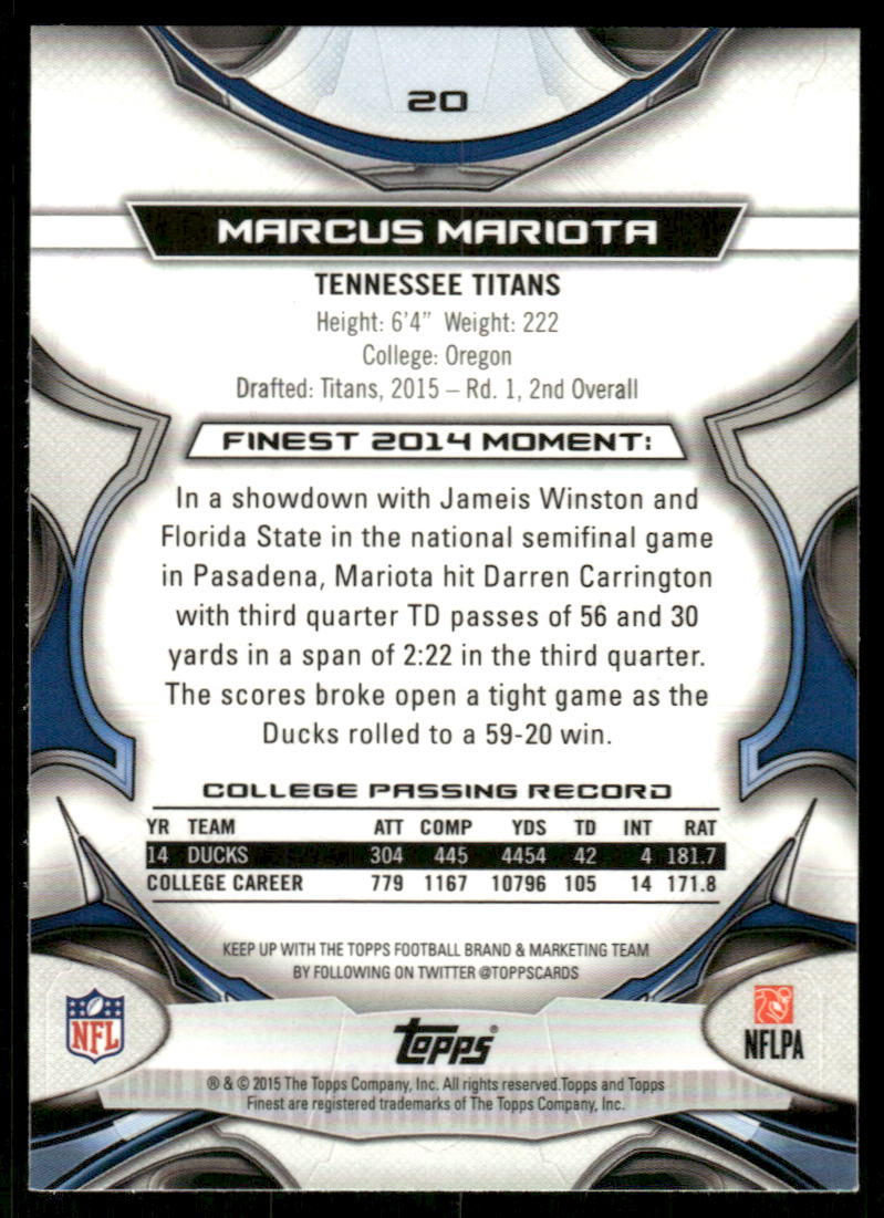 A59 MARCUS MARIOTA RC 2015 TOPPS FINEST XFRACTOR #20 TITANS