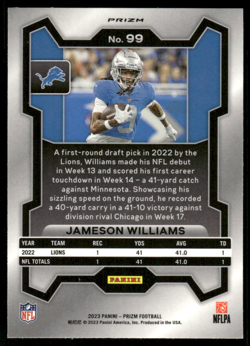 A63 JAMESON WILLIAMS 2023 PRIZM RED WHITE BLUE REFRACTOR #99 LIONS