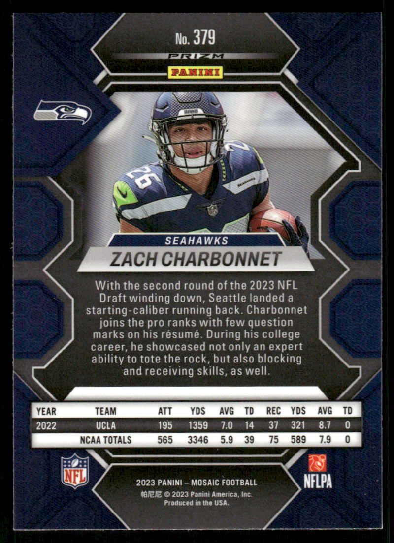 A67 ZACH CHARBONNET RC 2023 MOSAIC BLUE REACTIVE PRIZM #379 SEAHAWKS