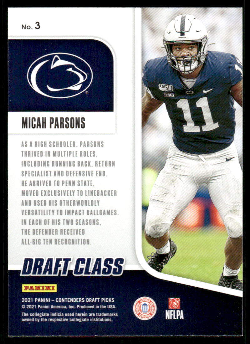 A81 MICAH PARSONS RC 2021 CONTENDERS DRAFT CLASS #3 PENN STATE COWBOYS