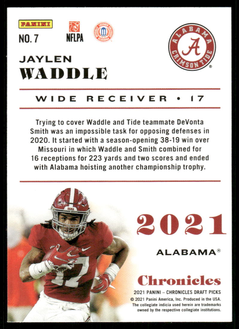 A83 JAYLEN WADDLE 2021 CHRONICLES DRAFT GREEN #7 ALABAMA DOLPHINS