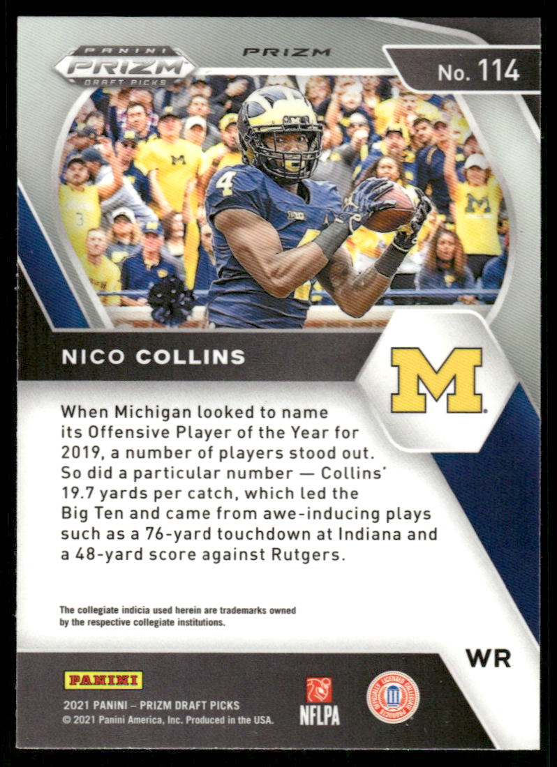 A85 NICO COLLINS RC 2021 PRIZM DRAFT GREEN WAVE REFRACTOR #114 MICHIGAN TEXANS