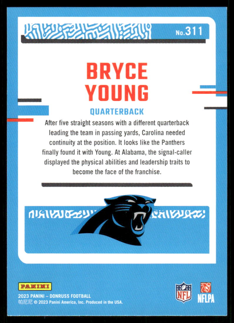 A96 BRYCE YOUNG RC 2023 DONRUSS RATED ROOKIE #311 PANTHERS