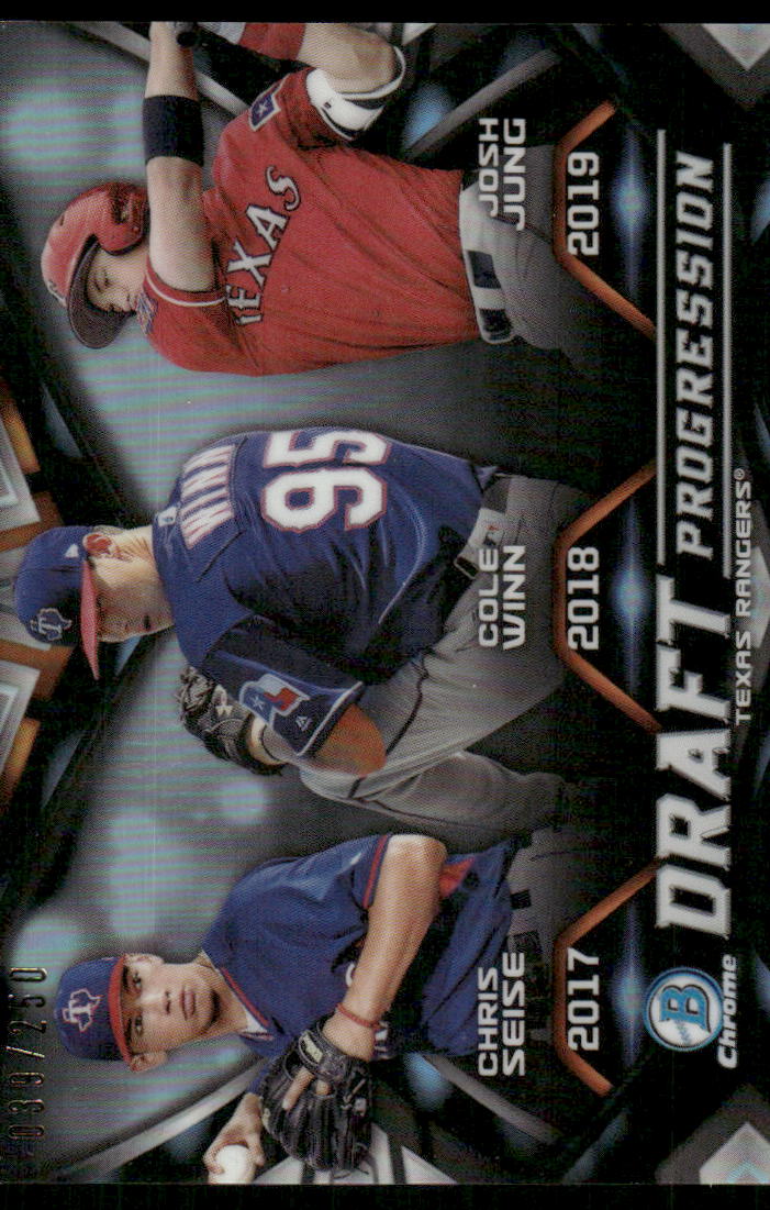 A100 JOSH JUNG COLE WINN CHRIS SEISE 2019 BOWMAN CHROME DRAFT 39/250 RANGERS