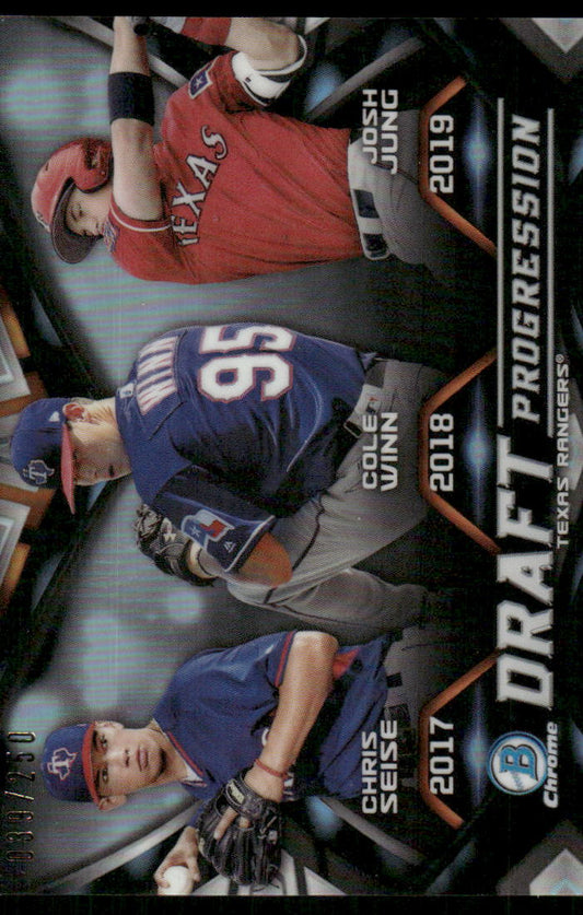 A100 JOSH JUNG COLE WINN CHRIS SEISE 2019 BOWMAN CHROME DRAFT 39/250 RANGERS