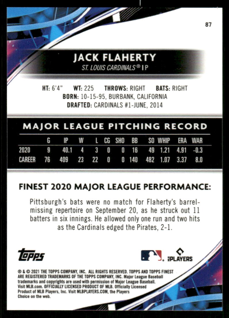 A111 JACK FLAHERTY 2021 TOPPS FINEST REFRACTOR 213/250 #87 CARDINALS