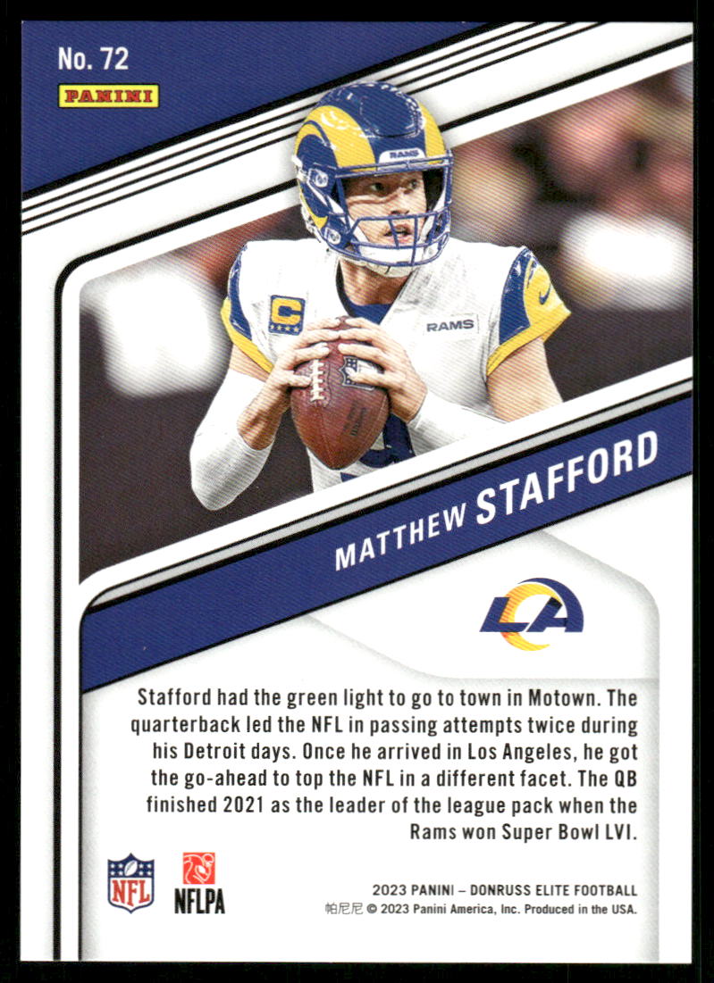 A112 MATTHEW STAFFORD 2023 DONRUSS TLIE BLUE STATUS 148/299 #72 RAMS