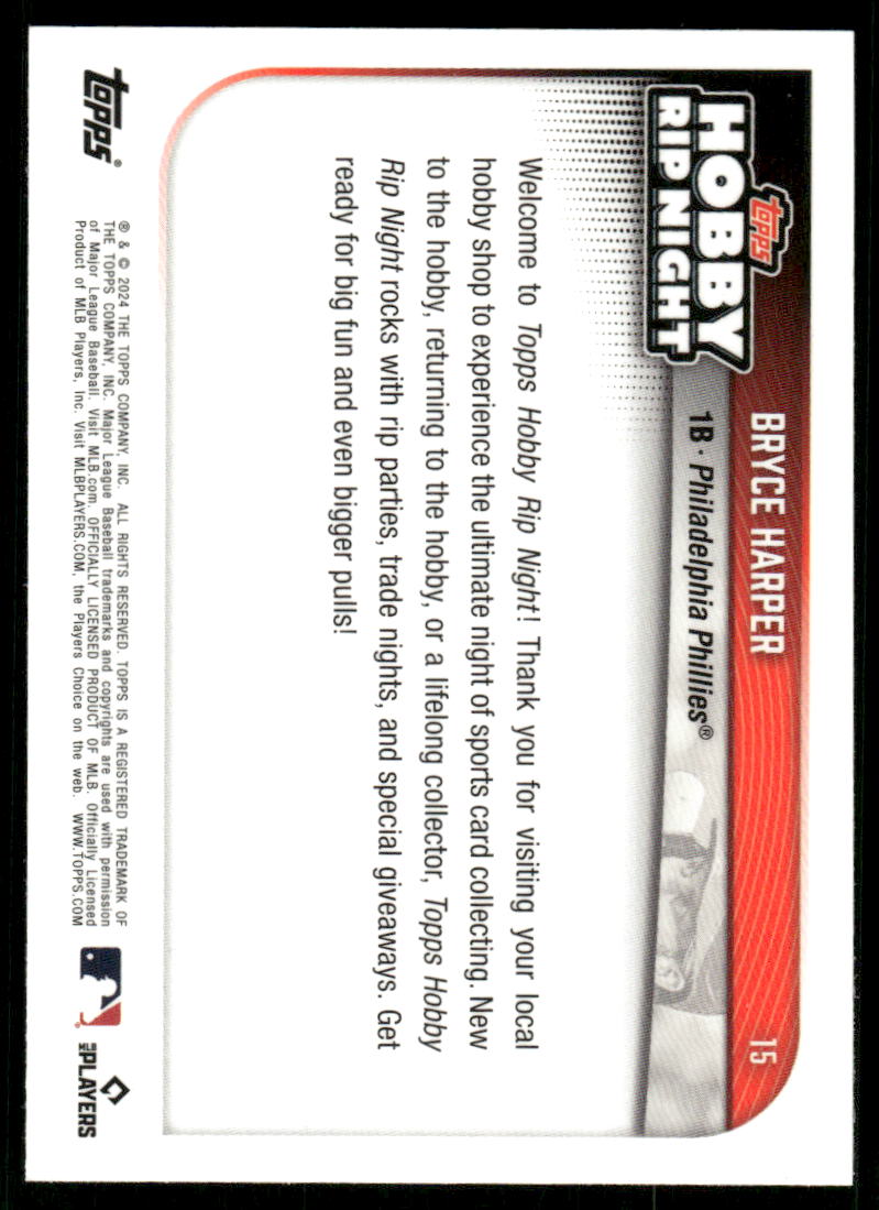 A116 BRYCE HARPER 2024 TOPPS HOBBY RIP NIGHT #15 PHILLIES