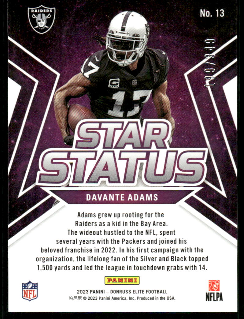 A124 DAVANTE ADAMS 2023 DONRUSS ELITE STAR STATUS PURPLE 199/349 #13 RAIDERS