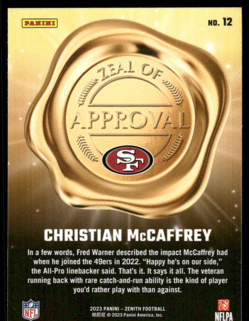 A125 CHRISTIAN MCCAFFREY 2023 ZENITH ZEAL OF APPROVAL BLUE #12 49ERS