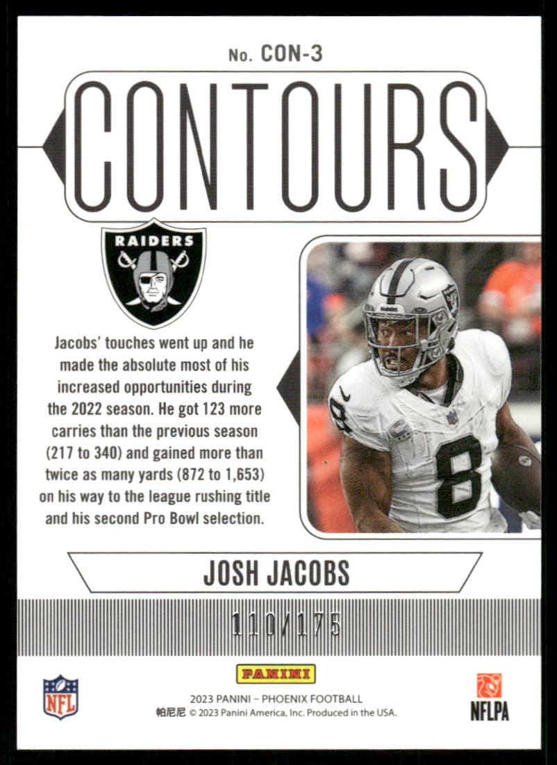 A126 JOSH JACOBS 2023 PHOENIX CONTOURS PINK REFRACTOR 110/175 CON-3 RAIDERS