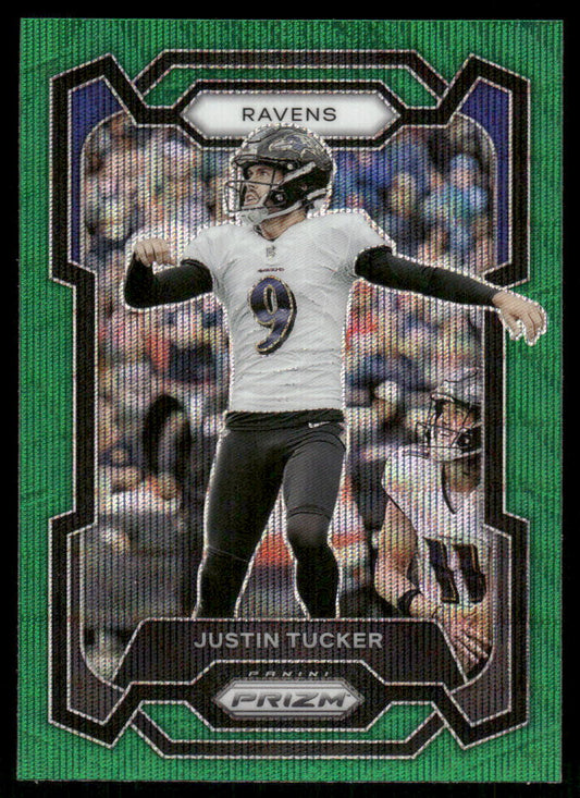 A145 JUSTIN TUCKER 2023 PRIZM GREEN WAVE REFRACTOR #22 RAVENS