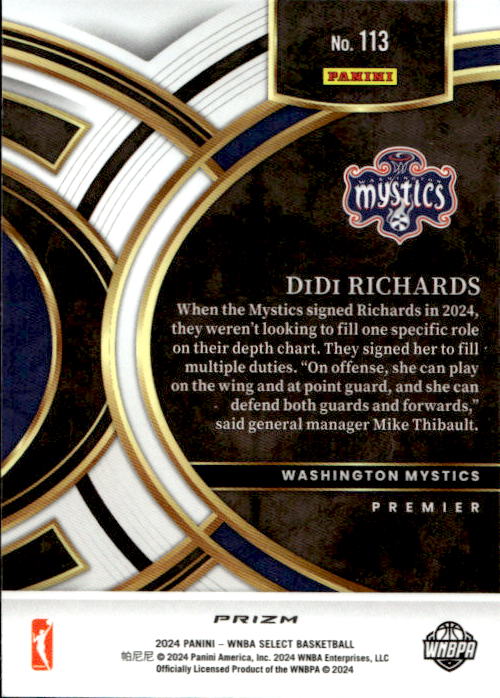 A205 DIDI RICHARDS 2024 SELECT PINK CRACKED ICE PRIZM REFRACTOR #113 MYSTICS