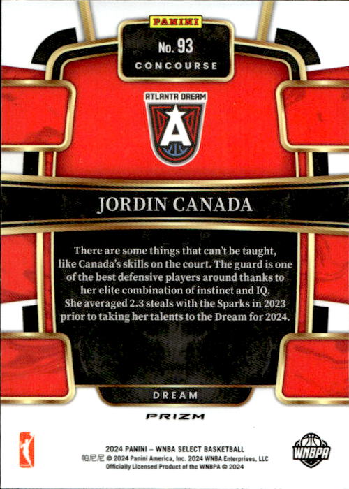 A206 JORDIN CANADA 2024 SELECT PINK CRACKED ICE PRIZM REFRACTOR #93 DREAM