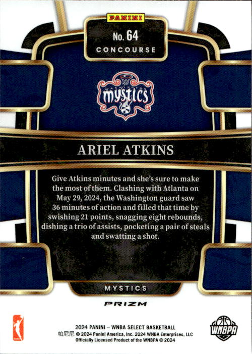 A209 ARIEL ATKINS 2024 SELECT PINK CRACKED ICE PRIZM REFRACTOR #64 MYSTICS