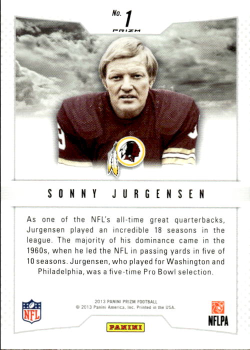 A244 SONNY JURGENSEN 2013 PRIZM DECADE DOMINANCE RED REFRACTOR #1 REDSKINS