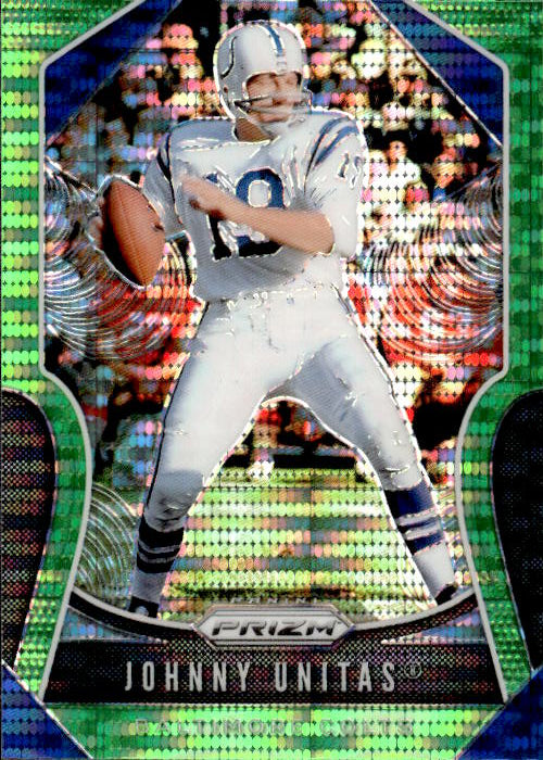 A248 JOHNNY UNITAS 2019 PRIZM GREEN DOTS REFRACTOR #150 COLTS