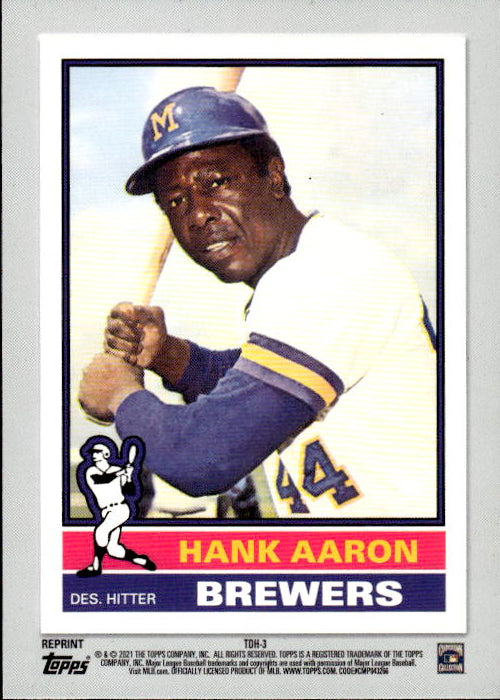 A255 HENRY AARON 2021 TOPPS 70 YEARS ROOKIE REPRINT TDH-3 BREWERS