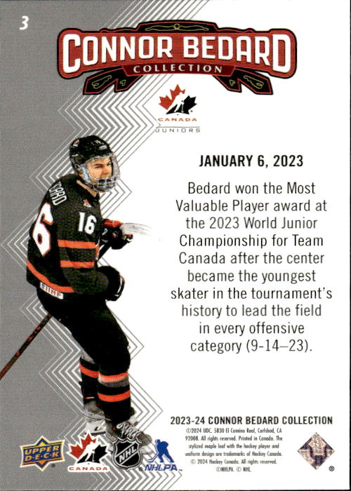 A259 CONNOR BEDARD 2023-24 UPPER DECK CONNOR BEDARD COLLECTION HIGHLIGHTS #3