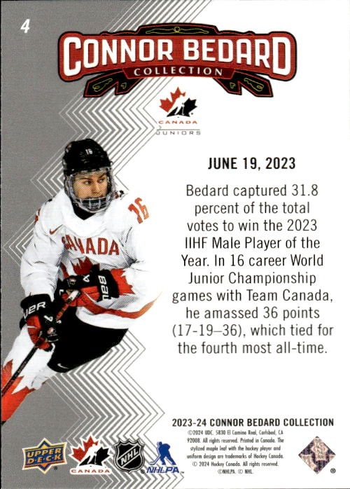 A260 CONNOR BEDARD 2023-24 UPPER DECK CONNOR BEDARD COLLECTION HIGHLIGHTS #4