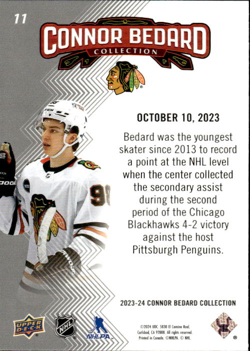 A267 CONNOR BEDARD 2023-24 UPPER DECK CONNOR BEDARD COLLECTION HIGHLIGHTS #11