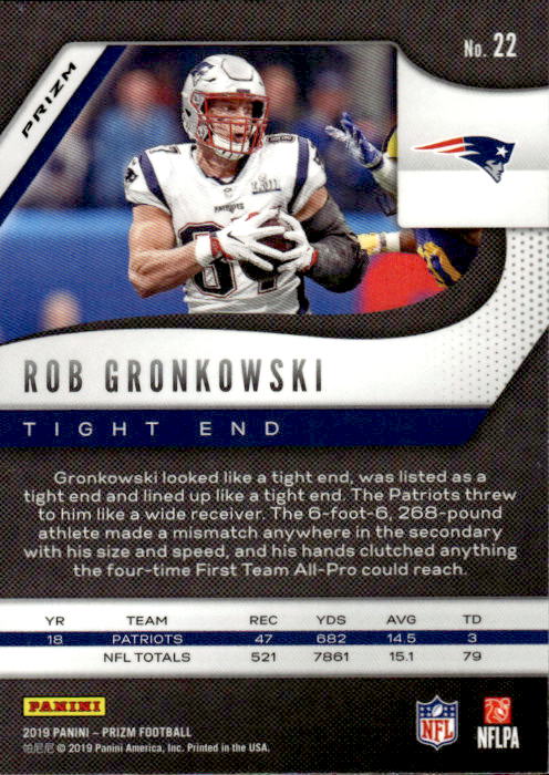 A283 ROB GRONKOWSKI 2019 PRIZM GREEN REFRACTOR #22 PATRIOTS