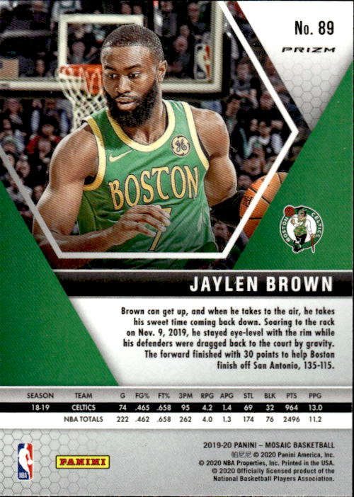 A284 JAYLEN BROWN 2019-20 MOSAIC PINK REACTIVE REFRACTOR #89 CELTICS