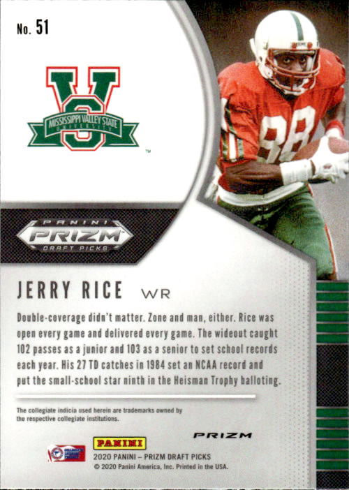 A285 JERRY RICE 2020 PRIZM DRAFT RED REFRACTOR #51 MISSISSIPPI VALLEY STATE