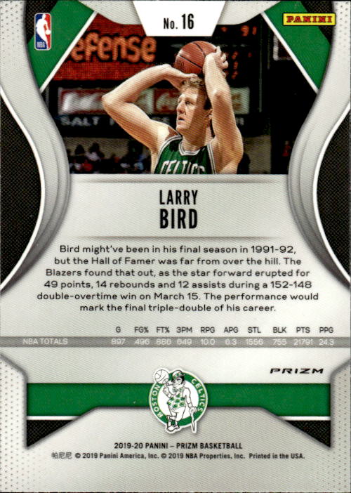 A287 LARRY BIRD 2019-20 PANINI PRIZM RED WHITE BLUE REFRACTOR #16 CELTICS