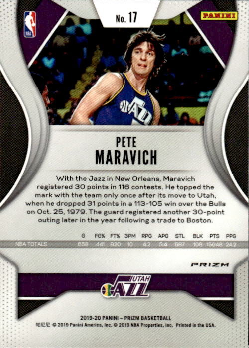 A288 PETE MARAVICH 2019-20 PANINI PRIZM RED WHITE BLUE REFRACTOR #17 JAZZ